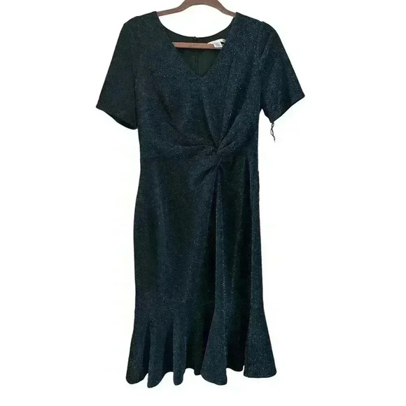 NWT London Times Women’s Dress Green Silver Dress V line Shimmer Size 6 - Picture 1 of 6